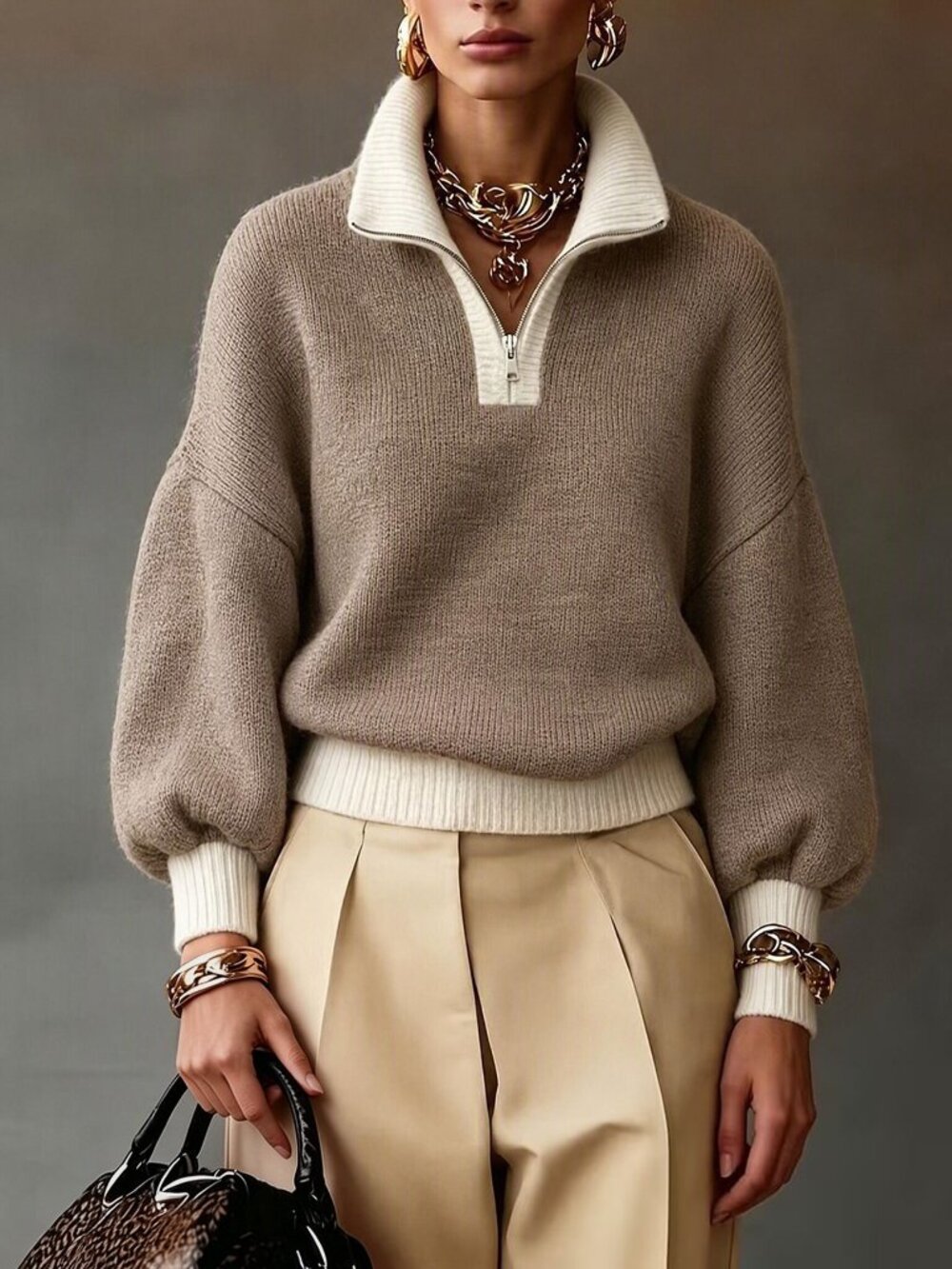 Multicolor Casual Women's Drop Shoulder High Neck Cardigan